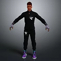 Stylish Black Tracksuit With White Logo Purple Gloves And Sneakers