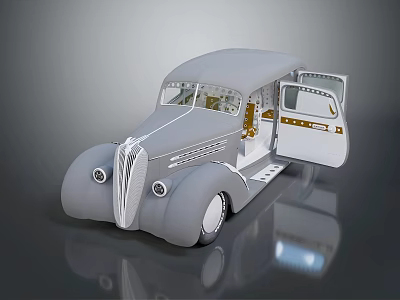 Classic Vintage Car With Open Doors And Detailed Interior Design 3d model