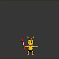Cute Cartoon Bee Character Holding Red Paintbrush with Yellow Black Body and Red Bowtie