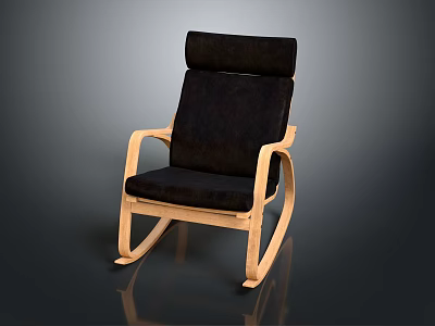 Stylish Black Cushioned Rocking Chair With Wooden Frame And Dark Gradient Background 3d model
