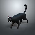 3D Model Black Cat With Pink Ears Green Eyes Walking On Gray Background