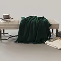 Stylish Sofa Bench With Dark Green Blanket Books Cup And Decorative Pillows