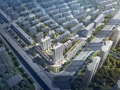 Urban Aerial Planning With High Rise Buildings Road Networks and Green Spaces 3d model
