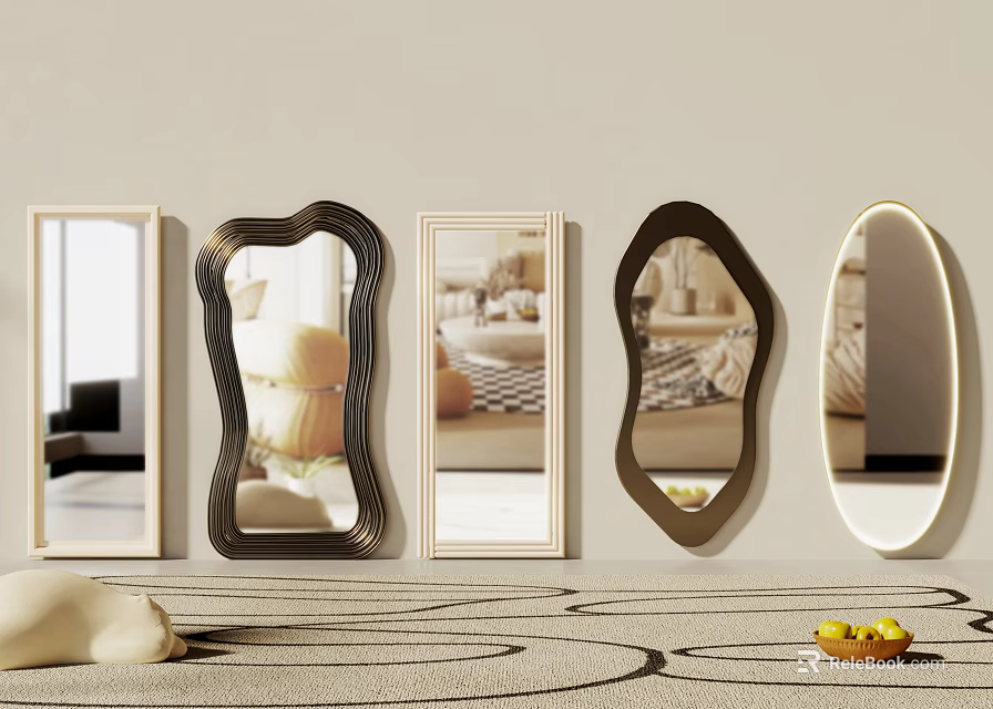 Stylish Decorative Mirrors With Various Shapes And Modern Frame Designs For Home Interior 3d model 