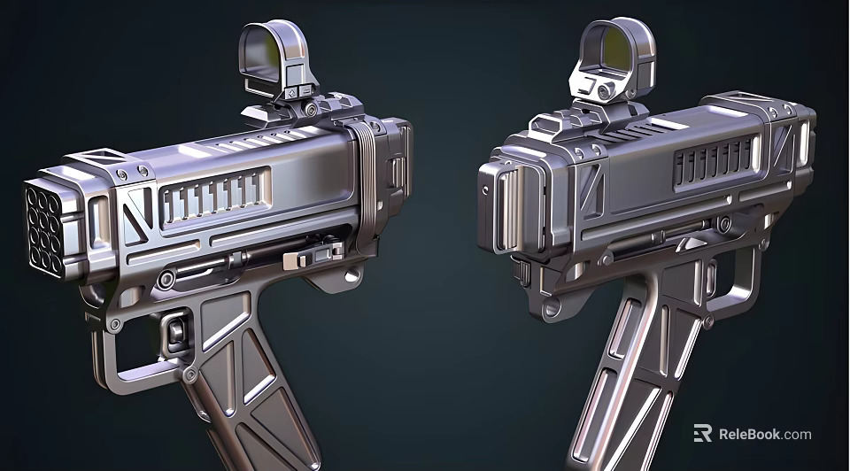 Modern Tactical Weapon Design With Metallic Rifle Scope And Grip Features 3d model