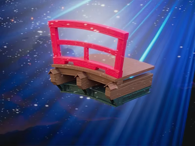 Red Bridge Scenic Structure With Wooden Base And Starry Blue Light Background 3d model