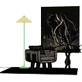 Stylish Floral Accent Chair With Floor Lamp Abstract Painting Wooden Side Table And Rug