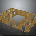 Residential Building Frame Construction With Wooden Structure Room Layout And Window Door Openings