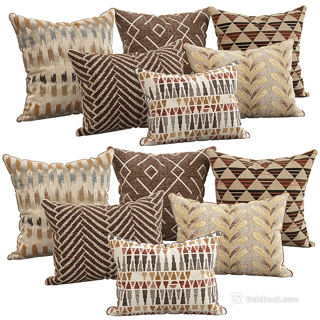 Stylish Textured Throw Pillows With Geometric Patterns Brown Beige Designs 3d model