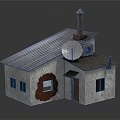 Small House Model With Metal Roof Satellite Dish Chimney And Red Wall Patch