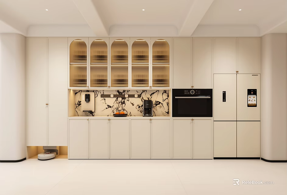 Modern Kitchen Interior Design With Wine Cabinet White Cabinets And Appliances 3d model 
