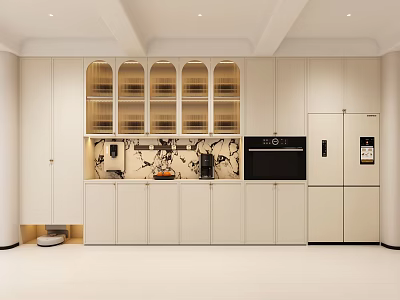 Modern Kitchen Interior Design With Wine Cabinet White Cabinets And Appliances 3d model