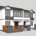 Semi Detached Villa With White Exterior Black Roof Two Story Wooden Fence Family Friendly Entrance