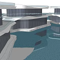 Modern Waterfront Architecture With Curved Roofs Glass Facades And Water Reflections