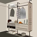 Open Wardrobe Design With Hanging Clothes Drawers Storage Baskets And Light Wood Tones