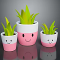 Green Plants in Smiley Face Pink and White Pots of Different Sizes