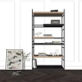 Modern Bookshelf With Black Metal Frame Wooden Shelves Books Decorative Items And Artwork