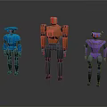 Smart Machines Three Colored 3D Robot Models Standing On Black Background 3d model