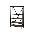 Industrial Style Metal Frame Shelving Unit With Wooden Shelves And Cross Bracing