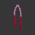 Red Handled Nunchucks Weapon With Silver Metal Chain And Modern Design