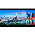 Multi Screen Computer Monitor Displaying High Definition Urban City Skyline View