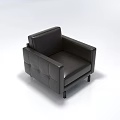Modern Black Leather Single Sofa With Tufted Design And Square Armrests 3d model