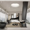 Modern Luxury Hotel Room With King Bed Floor To Ceiling Windows And Mountain View