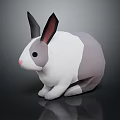 Low Poly 3D Rabbit With White Gray Fur Black Pink Ears On Dark Background