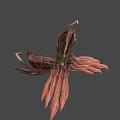 Fantasy Mythical Weapon With Red Gold Decoration Green Gemstone And Flame Like Wings