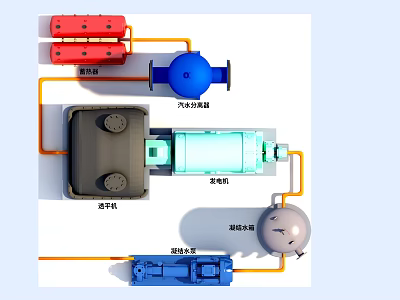 Industrial Equipment System With Red Blue Gray Components And Connecting Pipes 3d model
