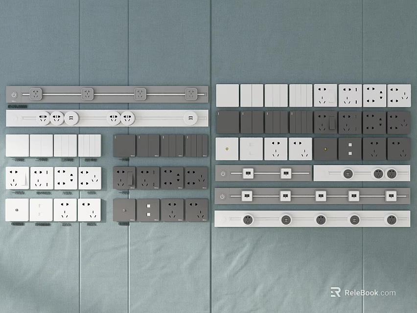 Modern Electrical Outlets And Switch Panels For Home Use With Various Colors And Designs 3d model 