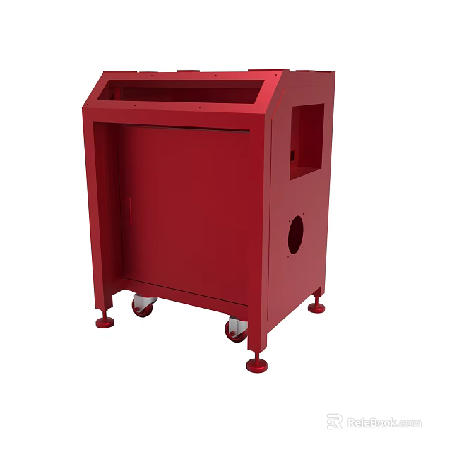 Sturdy Red Metal Mobile Equipment Stand With Wheels And Open Top 3d model 