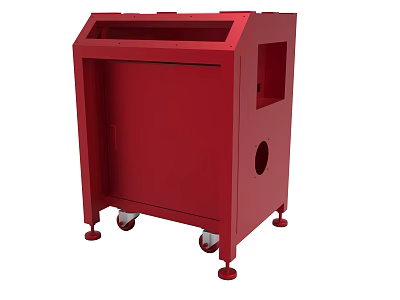Sturdy Red Metal Mobile Equipment Stand With Wheels And Open Top 3d model