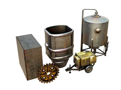 Industrial Equipment Including Metal Box Cylindrical Containers Gear And Storage Tanks With Pipes 3d model