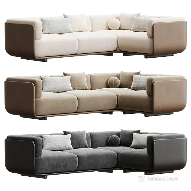 Modern Corner Sofa Upholstery In Different Tones With Soft Cushions And Sleek Design 3d model 