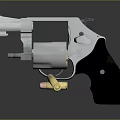 Silver Revolver With Black Grip Displayed Isolated On Dark Background With Bullets