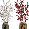 Decorative Red Berry Branches Arranged In Glass Vase For Home Decoration