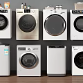 Different Models Of Front Load Washing Machines In White And Beige Colors On
