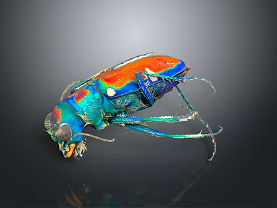 Vibrant Colorful Beetle Displaying Blue Orange Green Iridescent Shell against Dark Background 3d model