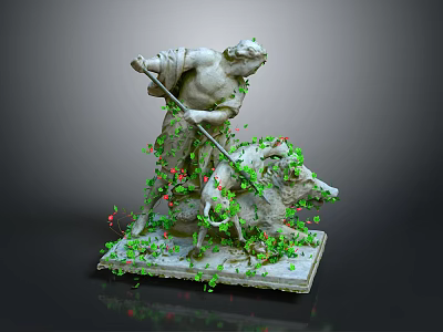 Ancient Style Stone Sculpture Depicting Man With Staff And Animal 3d model