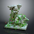 Ancient Style Stone Sculpture Depicting Man With Staff And Animal