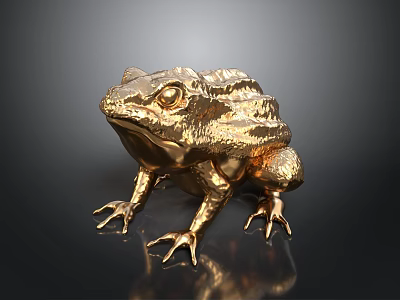 Golden Frog Statue With Textured Surface And Shiny Appearance On Black Base 3d model