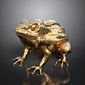 Golden Frog Statue With Textured Surface And Shiny Appearance On Black Base