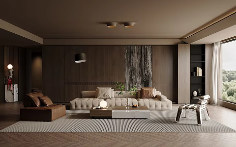 Light Luxury Italian Home Living Room Fabric Sofa Coffee Table Combination Three-Seat Sofa Marble Coffee Table Decorative Cabinet Leisure Sofa Chair Stairs Large Flat Floor 3d model