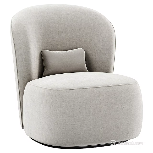 Light Gray Fabric Single Sofa with Modern Curved Design and Accent Pillow 3d model 