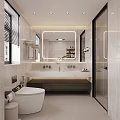 Modern Bathroom Interior Design With Double Vanity Large Mirror And Glass Shower Enclosure