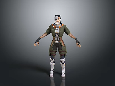 3D Sci Fi Character Model In Green Tactical Outfit With Goggles And Mechanical Gloves 3d model