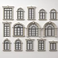 Various Styles Of Windows Arranged On White Background With Light Frames And Dark Glass