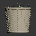 White Wicker Basket Filled With Fresh Purple Eggplants On Dark Background