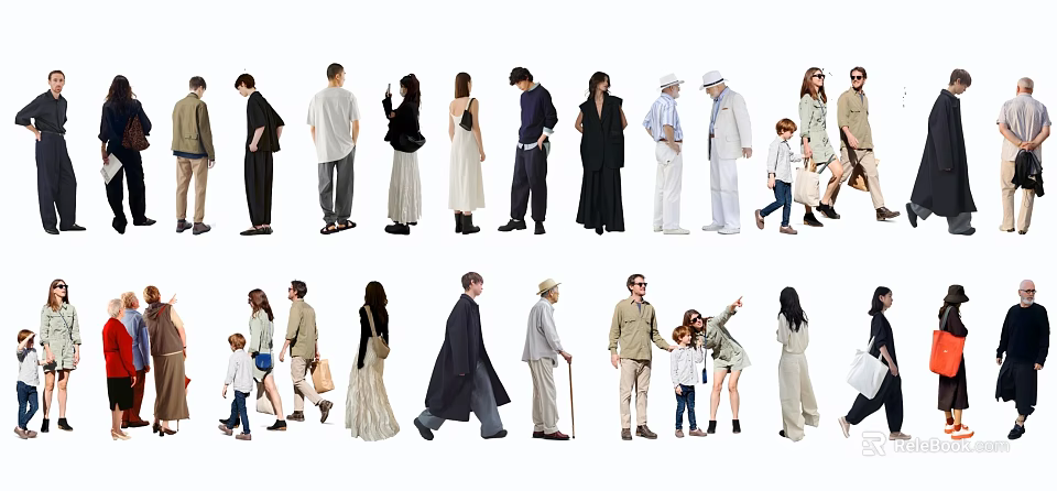 Group of Various People Walking in Different Clothing and Age Groups 3d model 